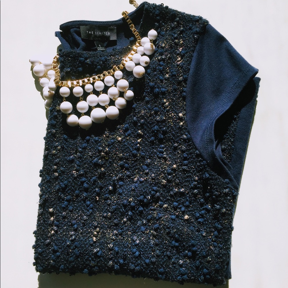 Limited Navy Textured Cap Sleeve Top